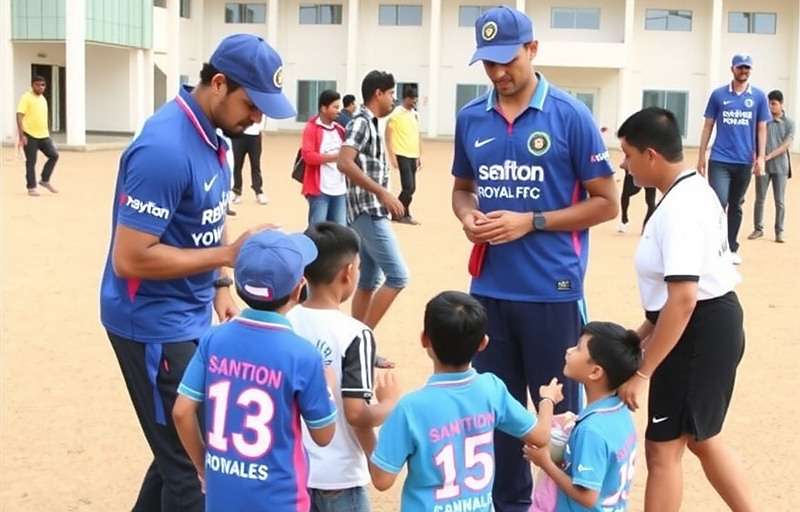 Rajasthan Royals FC - Community engagement program Rajasthan Royals FC players interacting with young fans during a community event